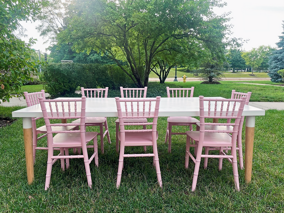Kids White Table & 10 Pink Chairs Rental