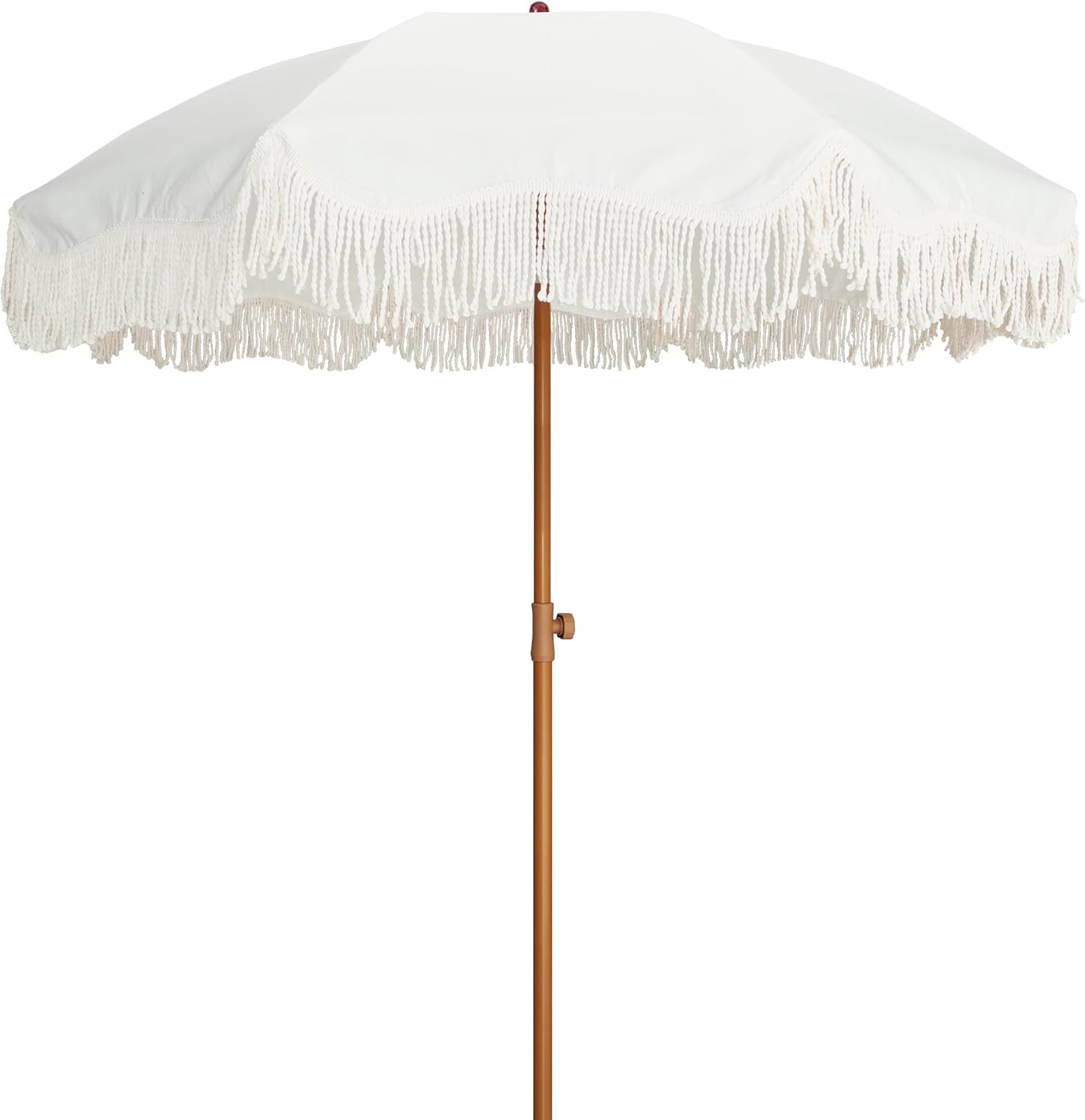 Boho Fringe Umbrella , 6.5ft with Tassels , Antique White