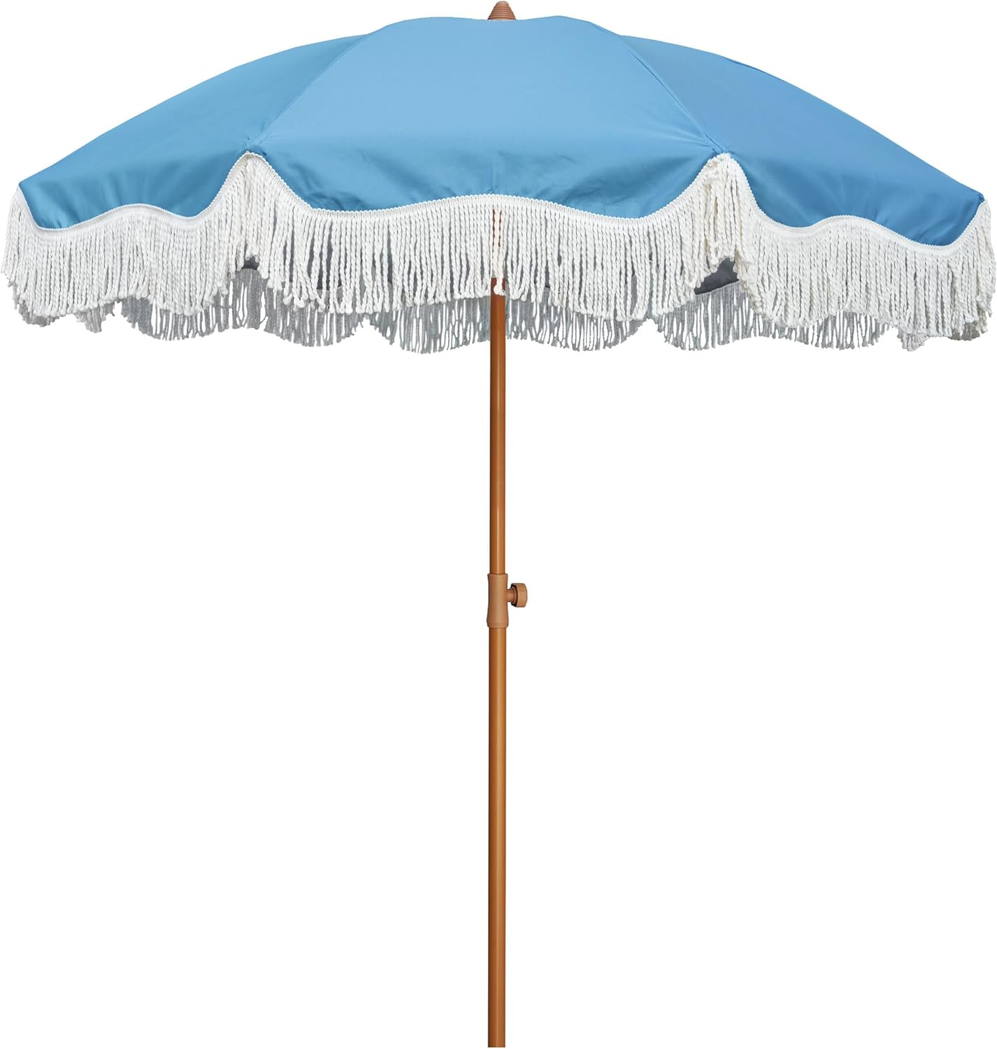 Boho Fringe Umbrella 6.5ft with Tassels, Blue Rental