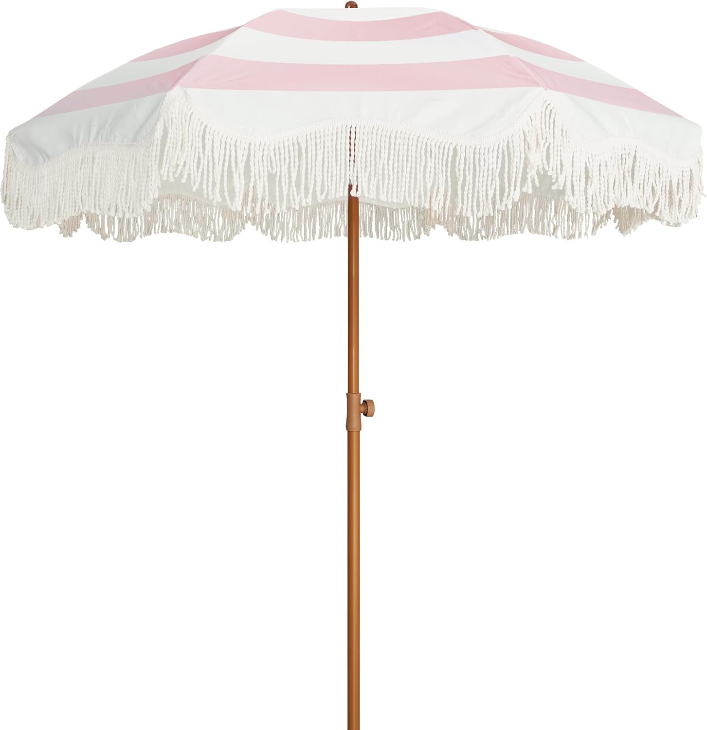Boho Fringe Umbrella 6.5ft with Tassels, Pink Stripes Rental