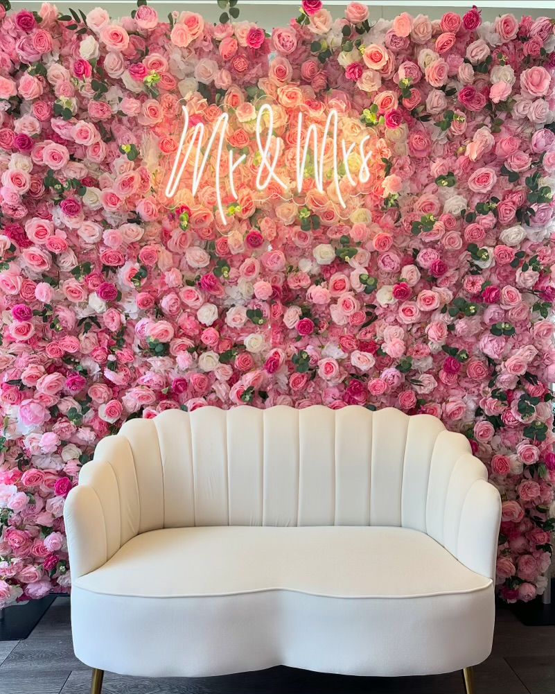 Pink Rose Flower Wall Backdrop Rental