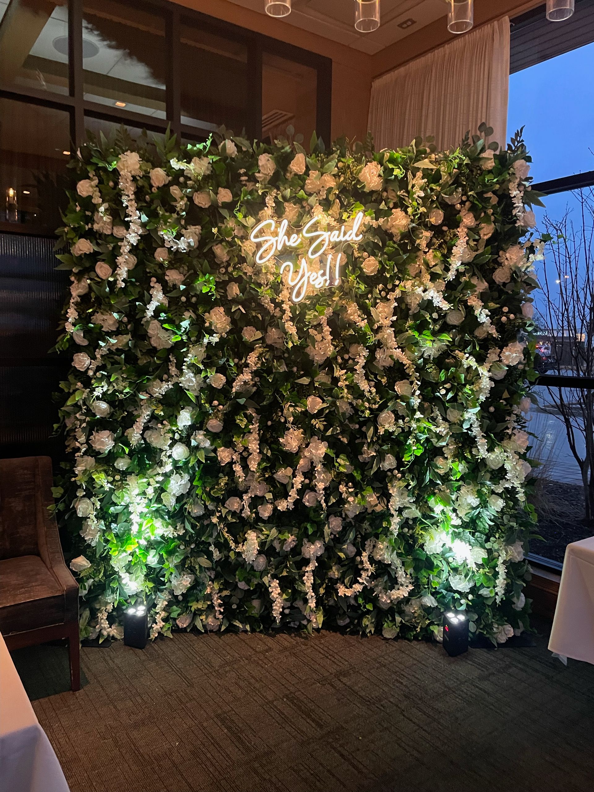 White Rose & Garden Leaves Flower Wall Backdrop Rental