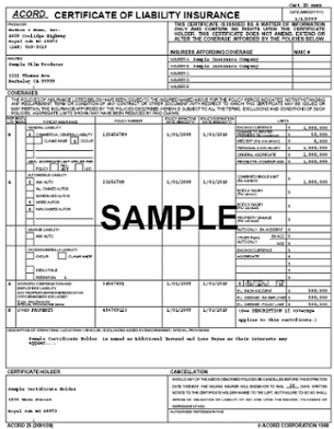 Certificate of Liability Insurance